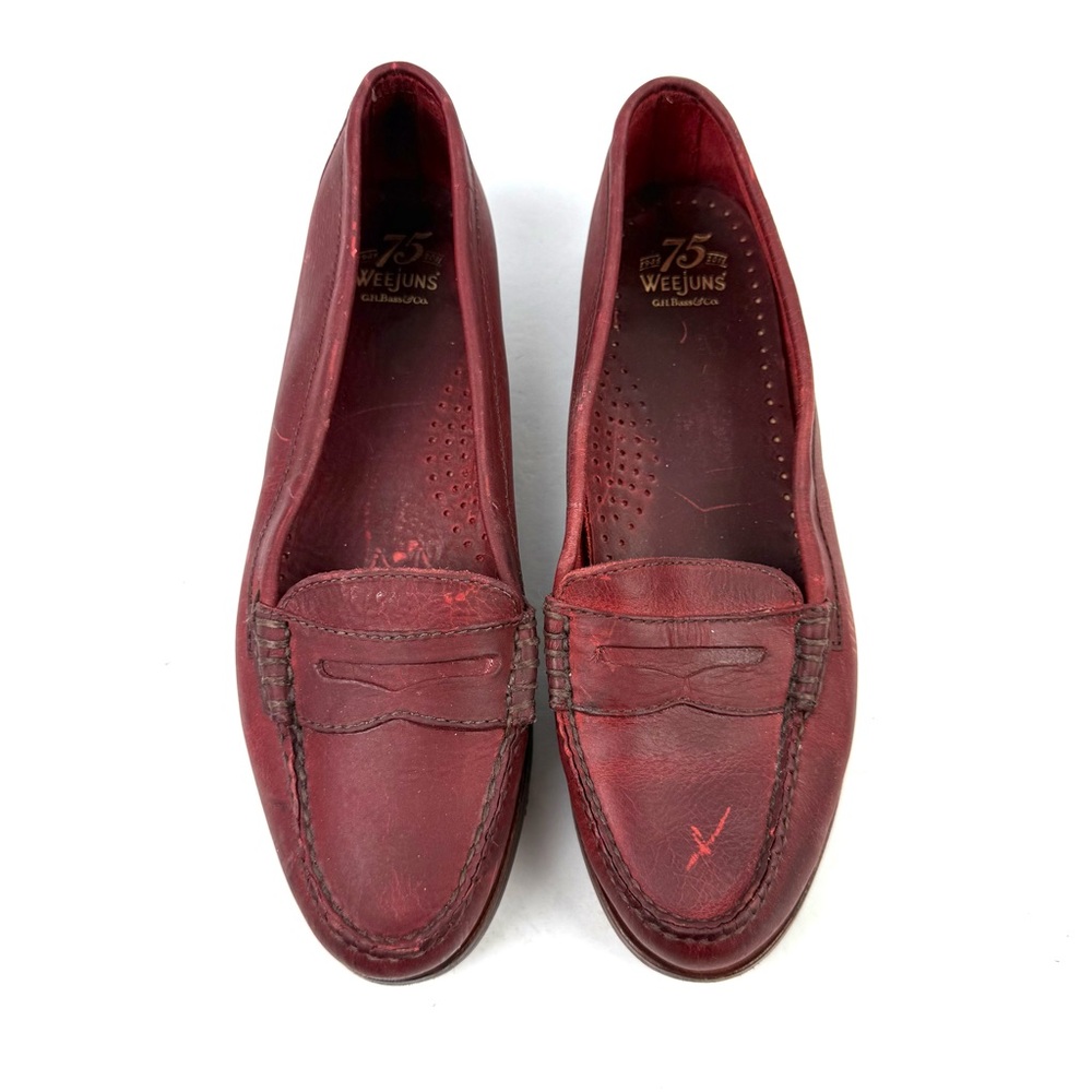 Weejuns GH Bass Vanessa Loafers 9 Women Dark Red Distressed‎ Leather Shoes Rare